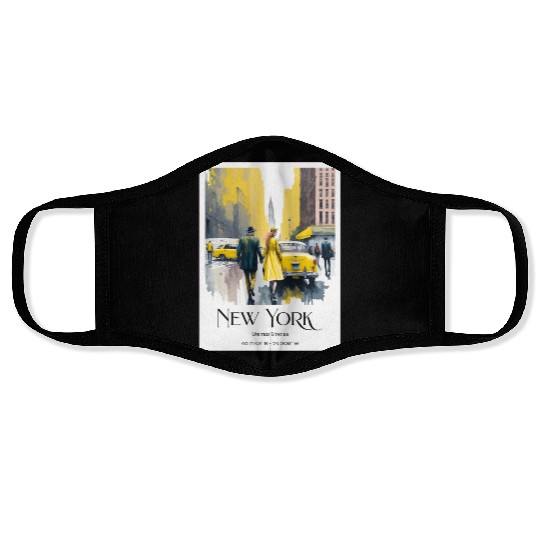 Watercolor painting loving couple in New York City Face Masks