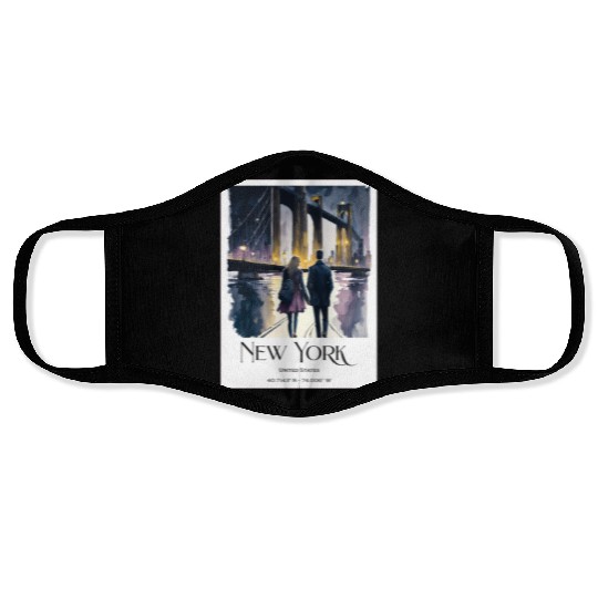 Watercolor painting loving couple in New York City Face Masks