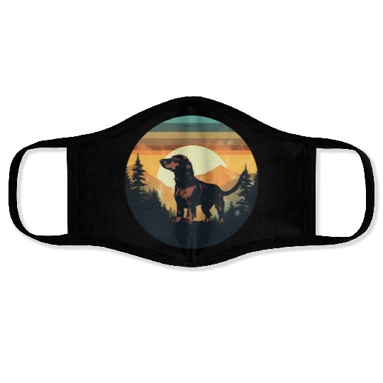 Sunset Serenity: Vintage Dachshund Silhouette Face Masks