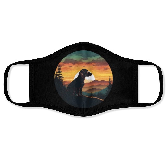 Sunset Serenity: Vintage Dachshund Silhouett Face Masks