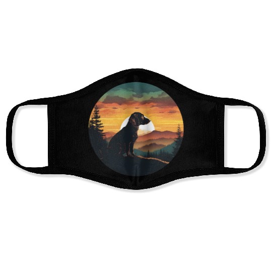 Sunset Serenity: Vintage Dachshund Silhouett Face Masks