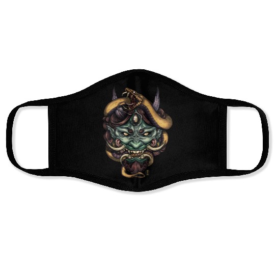 Serpent Green Oni Demon Face Masks