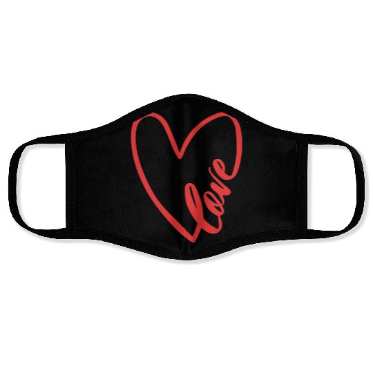 Red Heart with love Valentine s Day Face Masks
