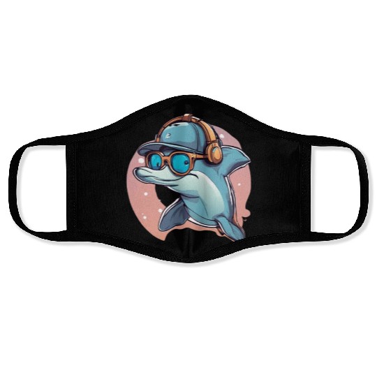 funny dolphin Face Masks