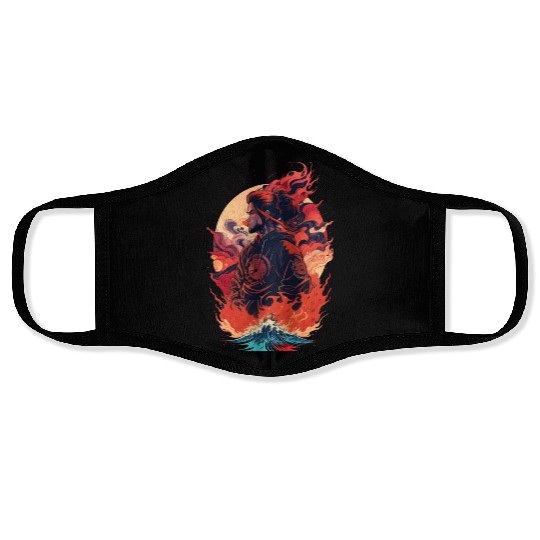 Samurai Boy in Flames Face Masks