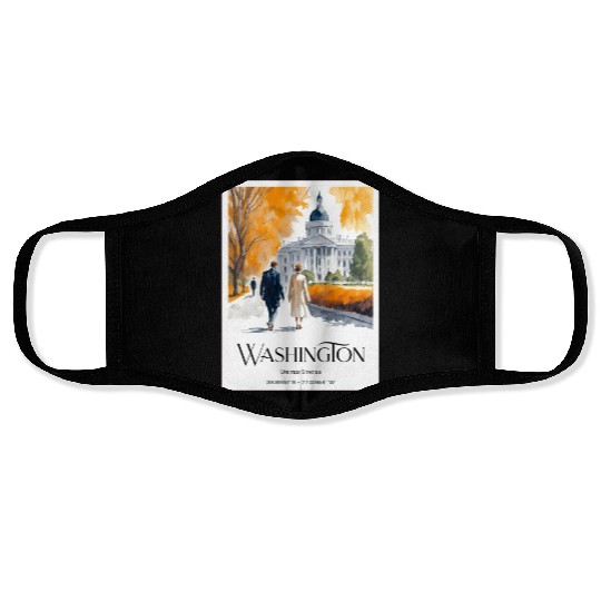 Watercolor painting loving couple in Washington DC Face Masks