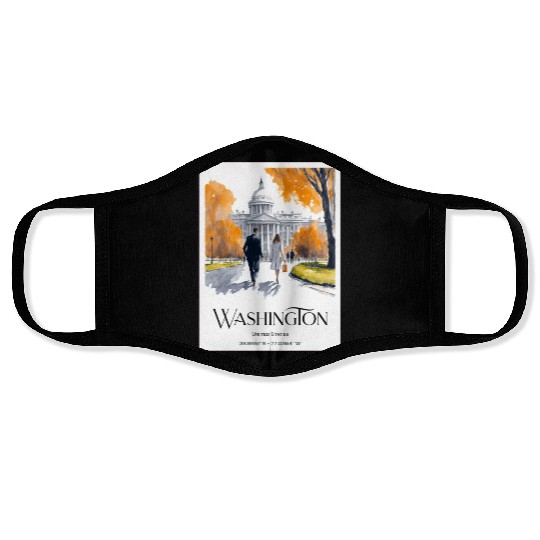 Watercolor painting loving couple in Washington DC Face Masks