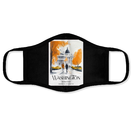 Watercolor painting loving couple in Washington DC Face Masks