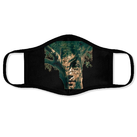 Olive tree and face Face Masks