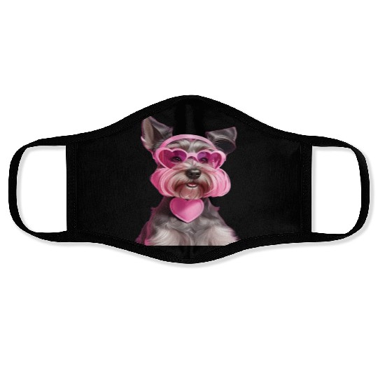 Miniature Schnauzer Wearing Pink Heart Collar Face Masks
