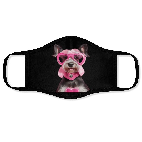 Schnauzer wearing Pink & Silver Heart Face Masks