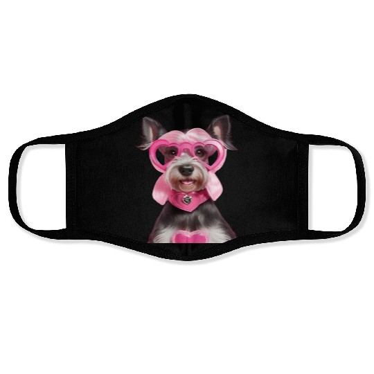 Schnauzer wearing Pink & Silver Heart Face Masks