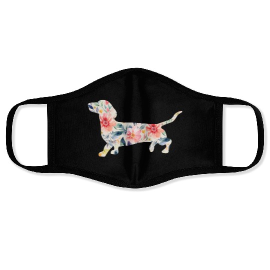 Floral Dachshund Dog Lover Design Face Masks
