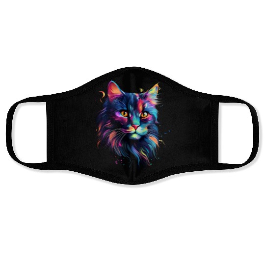 Cat Face MaineCoon Cat In Color Face Masks