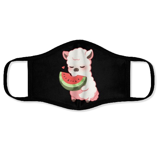 Adorable Kawaii Llama Savoring Sweet Watermelon Face Masks