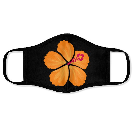 Orange Hand Drawn Hibiscus Flower Face Masks