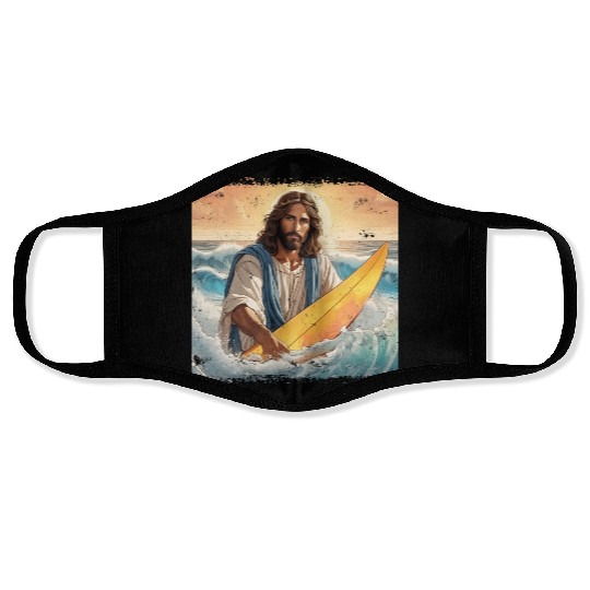 Surfing Jesus Face Masks