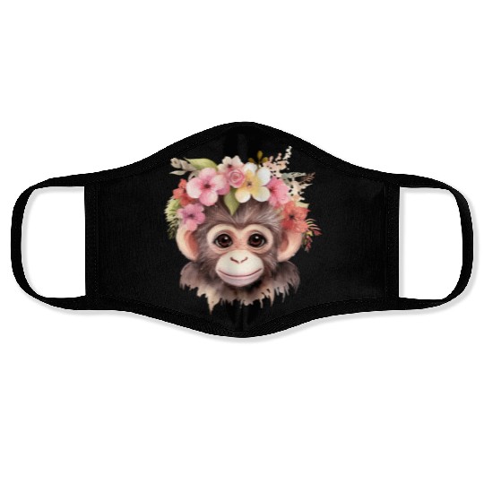 Monkey Chimpanzee Jungle Animal Boho Floral Ape Face Masks