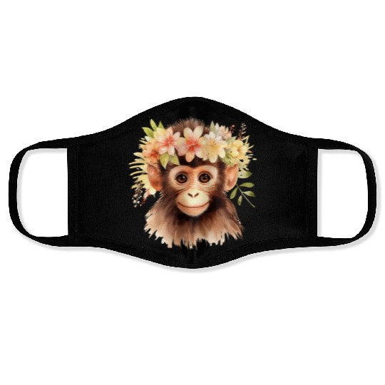 Monkey Chimpanzee Jungle Animal Boho Floral Ape Face Masks