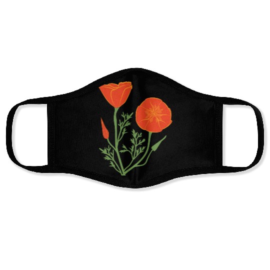 California Poppies on Clear Background Face Masks
