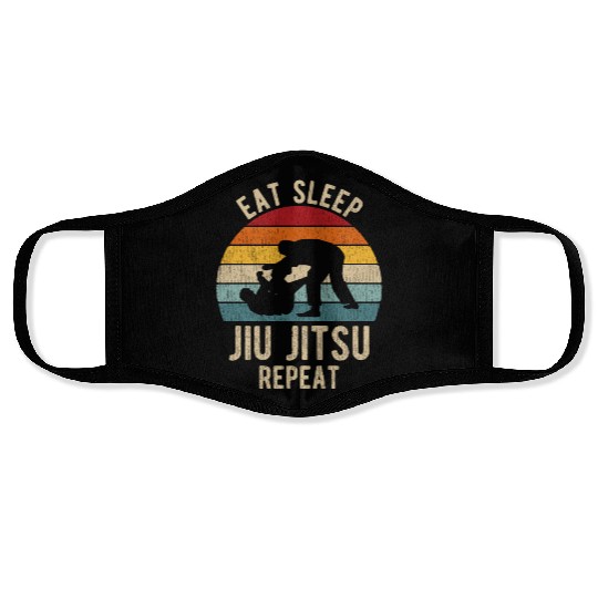 Eat Sleep Jiu-Jitsu Repeat Funny BJJ Face Masks Retro