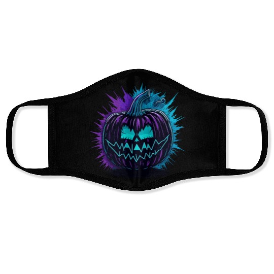 Neon Pumpkin Purple and Teal Face Masks
