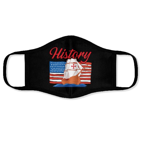 Sailing Into History Columbus' Way Columbus Day Face Masks