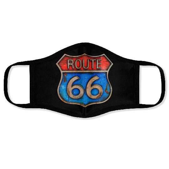 Route 66 vintage sign - Rusty metal Face Masks