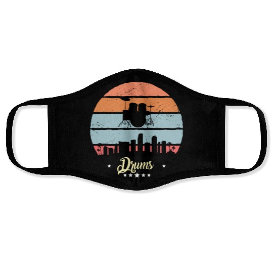 Drums Vintage Music Retro Sunset Face Masks