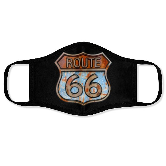 Route 66 vintage sign - Rusty metal sign 3 Face Masks