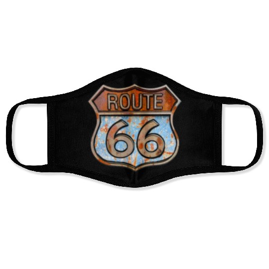 Route 66 vintage sign - Rusty metal sign 3 Face Masks