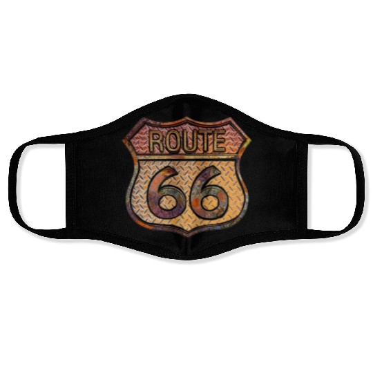 Route 66 vintage sign - Rusty metal 2 Face Masks