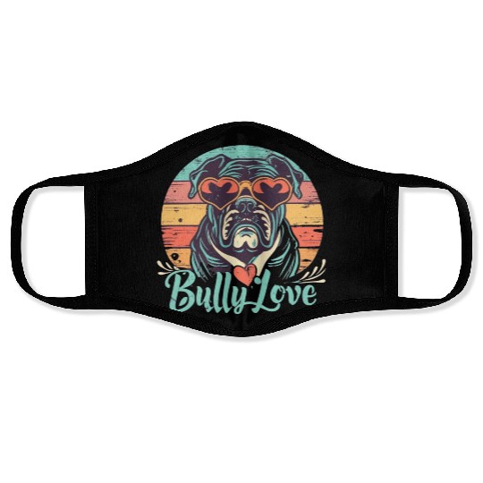 Dog Love Bully Retro Face Masks Dog owner Bully lover