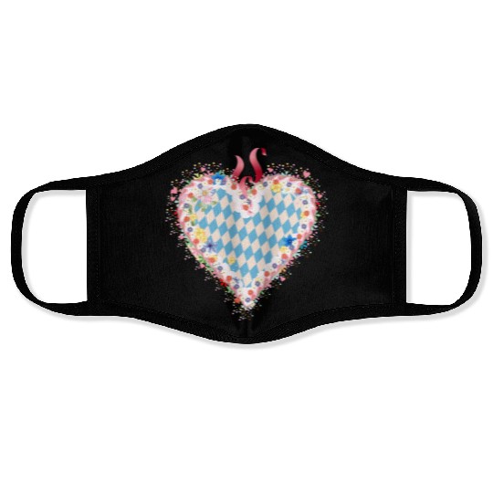 Gingerbread heart shape blue white Bavarian style Face Masks
