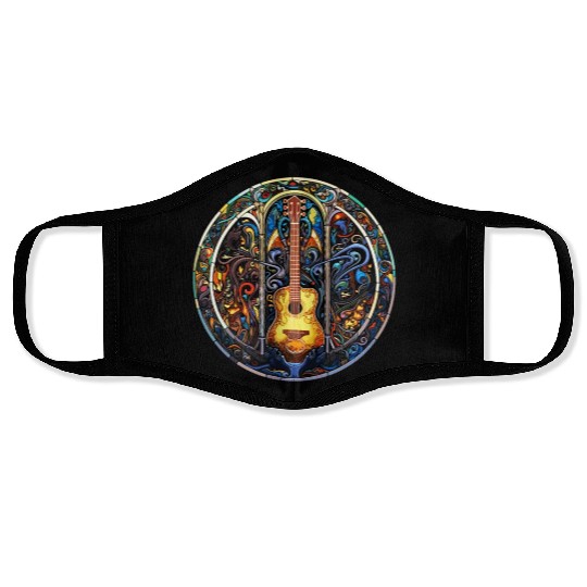 Guitar Stained Glass Style - Funny Guitar Art Face Masks