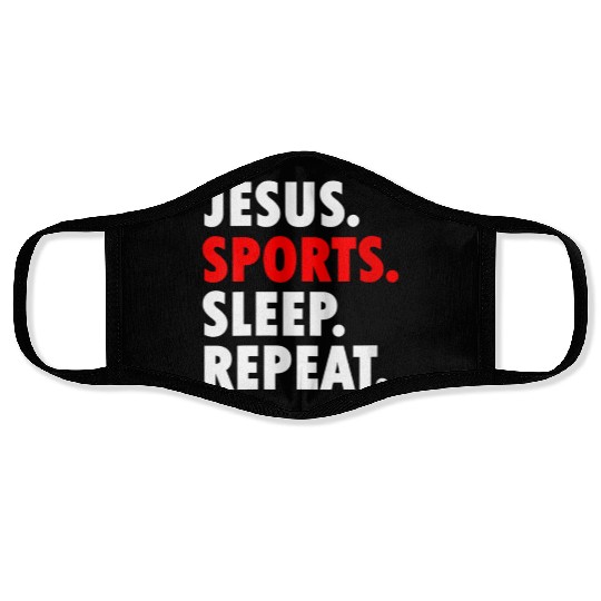 Jesus Sports Sleep Repeat - Novelty Hobby Face Masks
