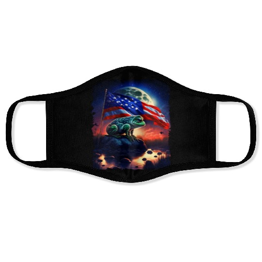 America frog under Moon with American Flag Face Masks
