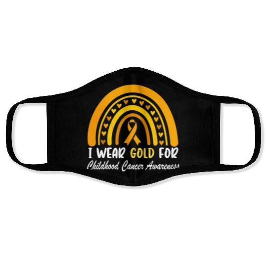 I Wear Gold For Childhood Cancer Awareness Face Masks
