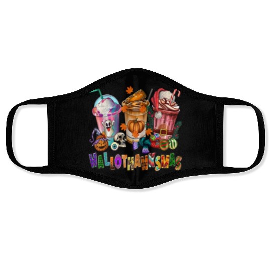 Happy Hallothanksmas Coffee Latte Halloween Face Masks