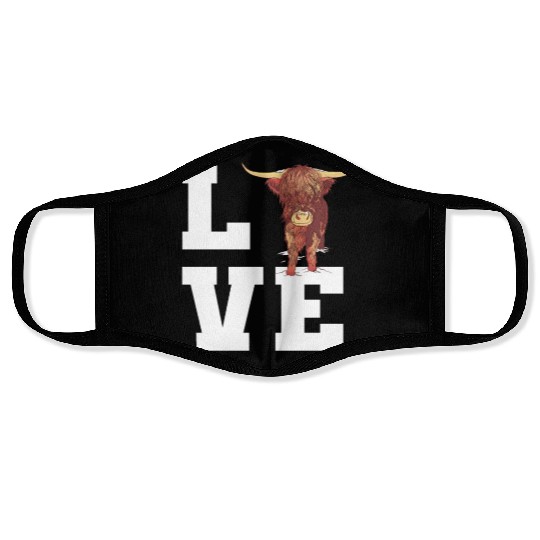 Love Scottish Highland Cow Outfit Face Masks