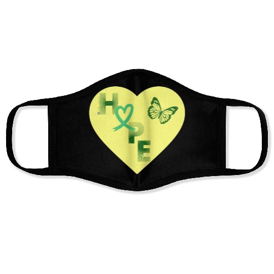 Liver Cancer Hope & Butterfly Yellow/Green Face Masks