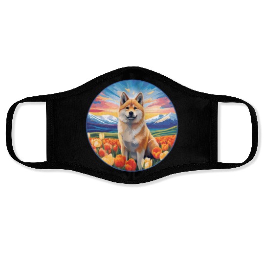 Akita Inu Flower Garden Cute Colorful Puppy Dog Face Masks