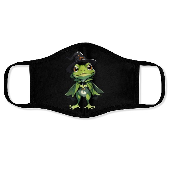 Cute Halloween frog with a witch hat. Face Masks