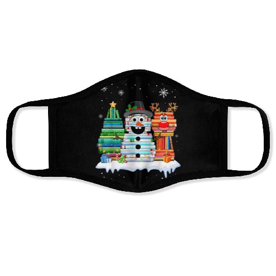 Christmas Tree Snowman Reindeer Book Stack Face Masks