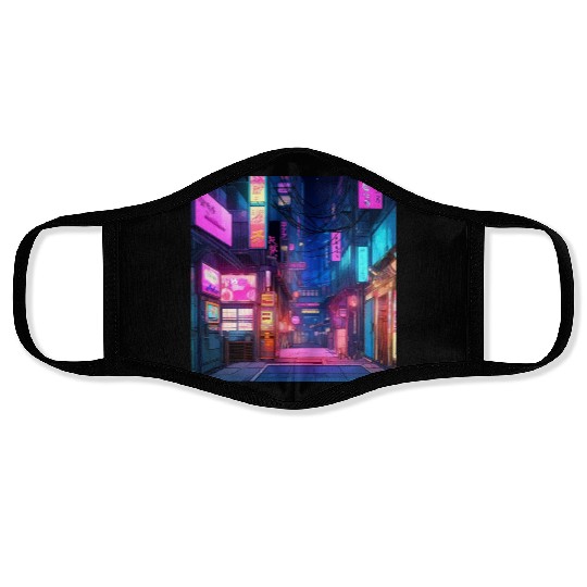 Anime-Inspired Tokyo Street Digital Art - Vibrant Face Masks