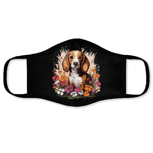 Beagle Mountain Flower Cute Colorful Puppy Dog Face Masks
