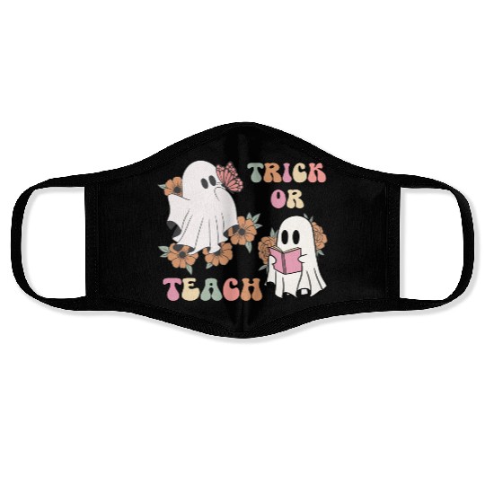 Cute Groovy Halloween Trick or Teach Floral Ghost Face Masks
