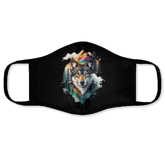 Majestic Mountain Wolf Nature Inspired Artwork Face Masks
