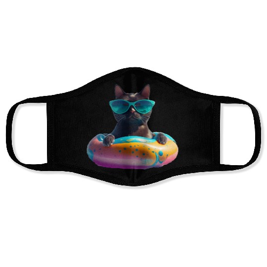 Black Cat Wearing Sunglasses in Float Face Masks