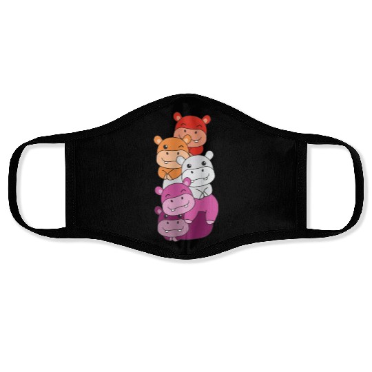 Lesbian Flag Pride Lgbtq Cute Hippo Face Masks